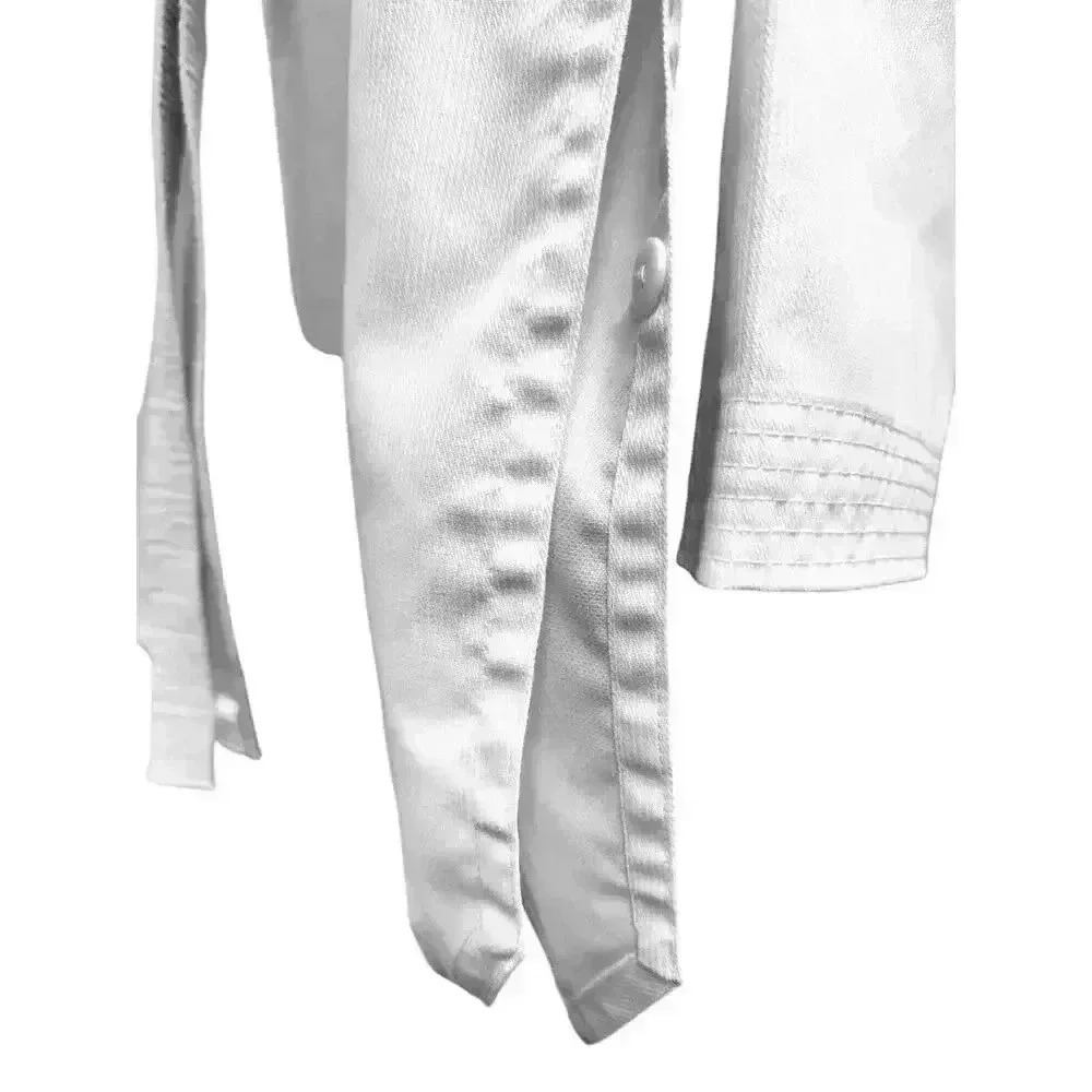 GENESIS TAEKWONDO WHITE V NECK SPLIT HEMLINE TOO W/BELT ELASTIC WAIST PANT 4/180 - Picture 5 of 10